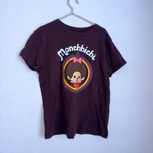 Monchhichi Graphic Tee M Brown NEW Short Sleeve Cotton Rainbow Character Shirt